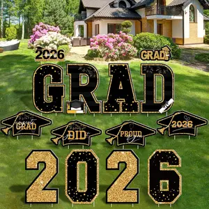 14 count Graduation Yard Signs Class of 2026, Black  Graduation Decorations, Class of 2026 Yard Signs with Stakes, Graduation Party Decorations Outdoor, Graduation Yard Decor for College High School