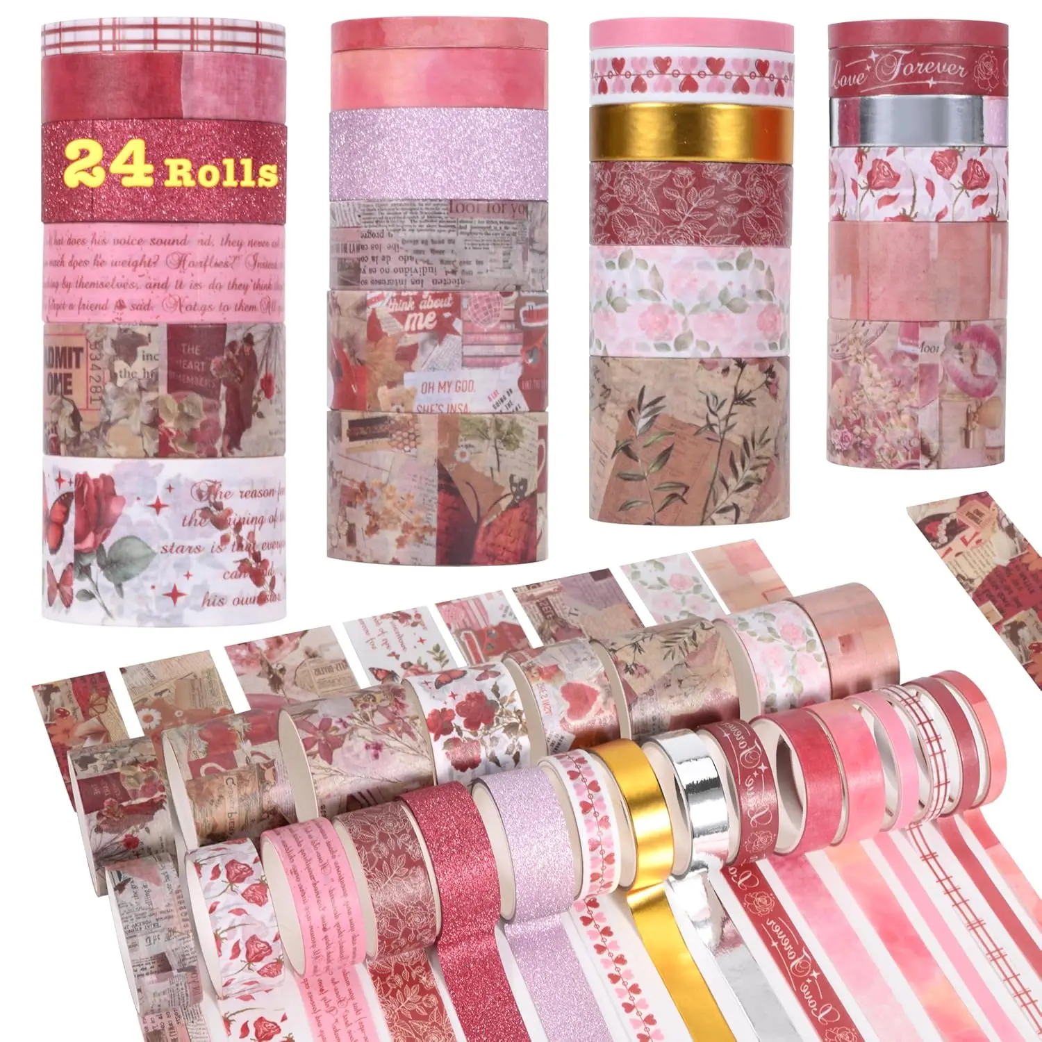 24 Rolls Vintage Washi Tape Set - Romantic Eternal Series Decorative Sticker Tape for Scrapbooking Supplies, DIY Art Crafts, Gift Wrapping