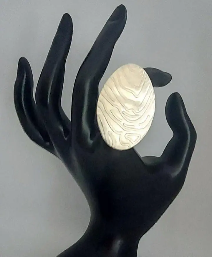 Sterling Silver Thumbprint Statement Ring - Size 7 with Unique Thumbprint Design, 925 Silver, Versatile Fashion Accessory