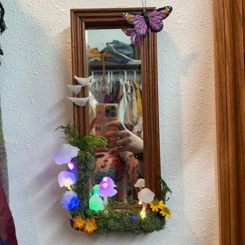 Fairy-core | Handmade | Vintage Mirror | Mushroom art | Glowing Mushrooms | Home Decor