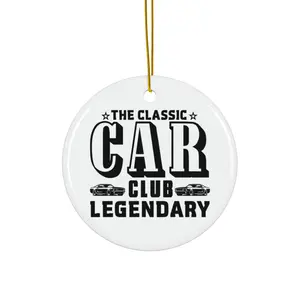 THE CLASSIC CAR CLUB LEGENDARY ORNAMENT, CHRISTMAS DECORATIONS, 3 INCHES CIRCLE ORNAMENT, CERAMIC ORNAMENT
