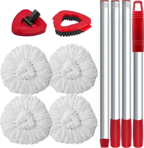 Spin Mop Head Replace Compatible with O Cedar EasyWring 1 Tank, Upgraded Scrub Brush and Base, 4 Microfiber Mop Replacement Head, 1 Handle, Easy to Install Attachments