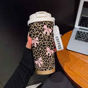 Abstract Leopard Print Coffee Cup, Portable Dual Drink Insulated Tumbler, Heat/cool Keeper, Boho Style, Office, Travel, Sports Essentials