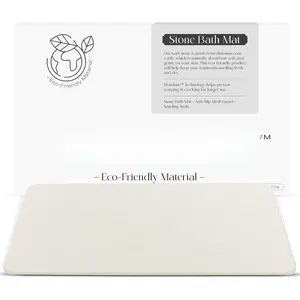 Stone Bath Mat, Diatomaceous Earth Shower Non Slip Bathroom Mat Quick Dry Stone Mat, Stone Dish Drying Mat, Stone Bath Mats for Bathroom, Diatomaceous Earth Hard Rug (Pebble White)