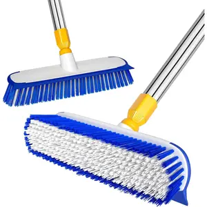 55" Extendable Scrub Brush, 12" Wide 2-in-1 Scrub & Squeegee Deck Brush for Tile Grout Shower,, Restaurant, &