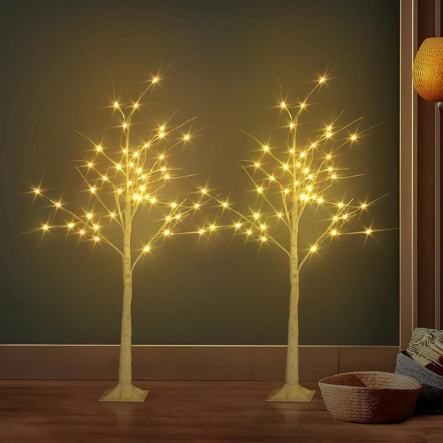 4FT Lighted Birch Tree 2-Pack, Plug-In Artificial Twig Tree with Warm White Fairy Lights, Indoor-Outdoor Home Decor for Christmas Thanksgiving