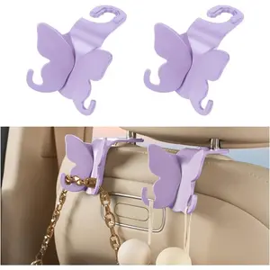 Seat Headrest Hook, Cute  Backseat  Storage Organizer for Purse Coat Umbrella, Automotive Interior Seatback Hanger Decor Accessories, Universal for   (Purple)
