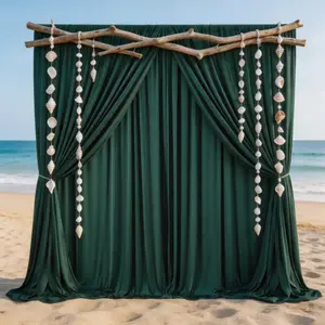 Dark Green Polyester Drapery 8 Pcs 5x10ft, Soft Flowing Fabric Event Backdrop with Graceful Drape for Wedding Reception, Birthday, Engagement Photoshoot