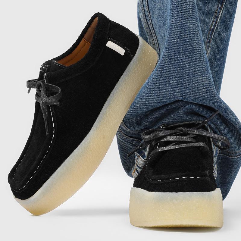 Men's Platform Moccasins Suede Black Height Increase Cream Sole Casual Shoes