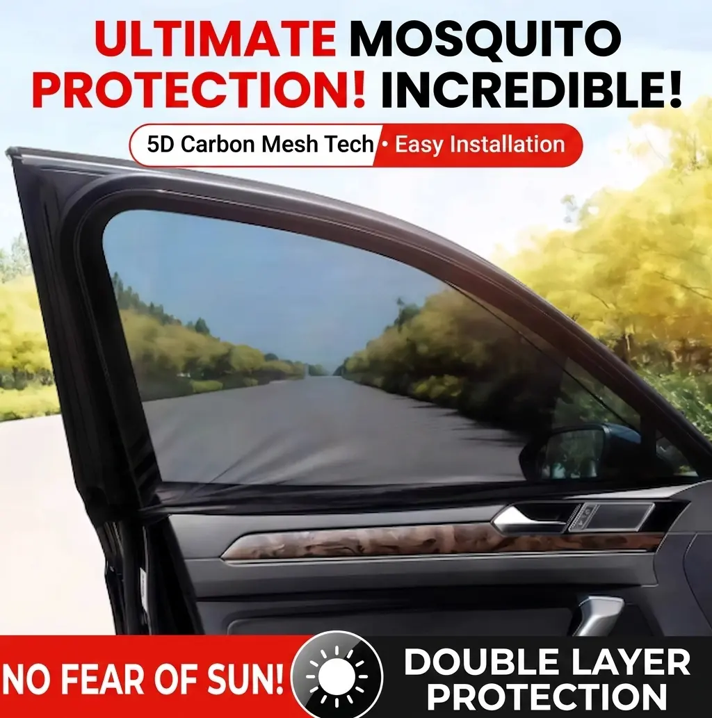 2-in-1 Car Sunshade & Bug&Hood Net Exterior Accessory - Functional Window Shades, UV-Shielding Heat-Insulating Mesh Side Window Cover, Secure-Fit Easy-Install for Summer Camping, Road Trips