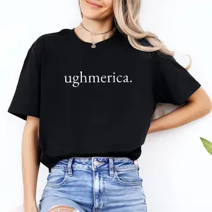 Ughmerica Shirt, Funny Sarcastic America Text Tee, Minimal White Letter Graphic Top, Anti Patriotic Humor Shirt, Made in USA, 100% Cotton