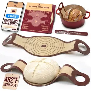 Silicone Bread Sling 2 Pcs - 9in Round & Oval 482F Heat Resistant Dough Lifter, Non-Stick Dutch Oven Liners, Long Handles, Reusable Sourdough Bread Baking Supplies, Sourdough Gifts