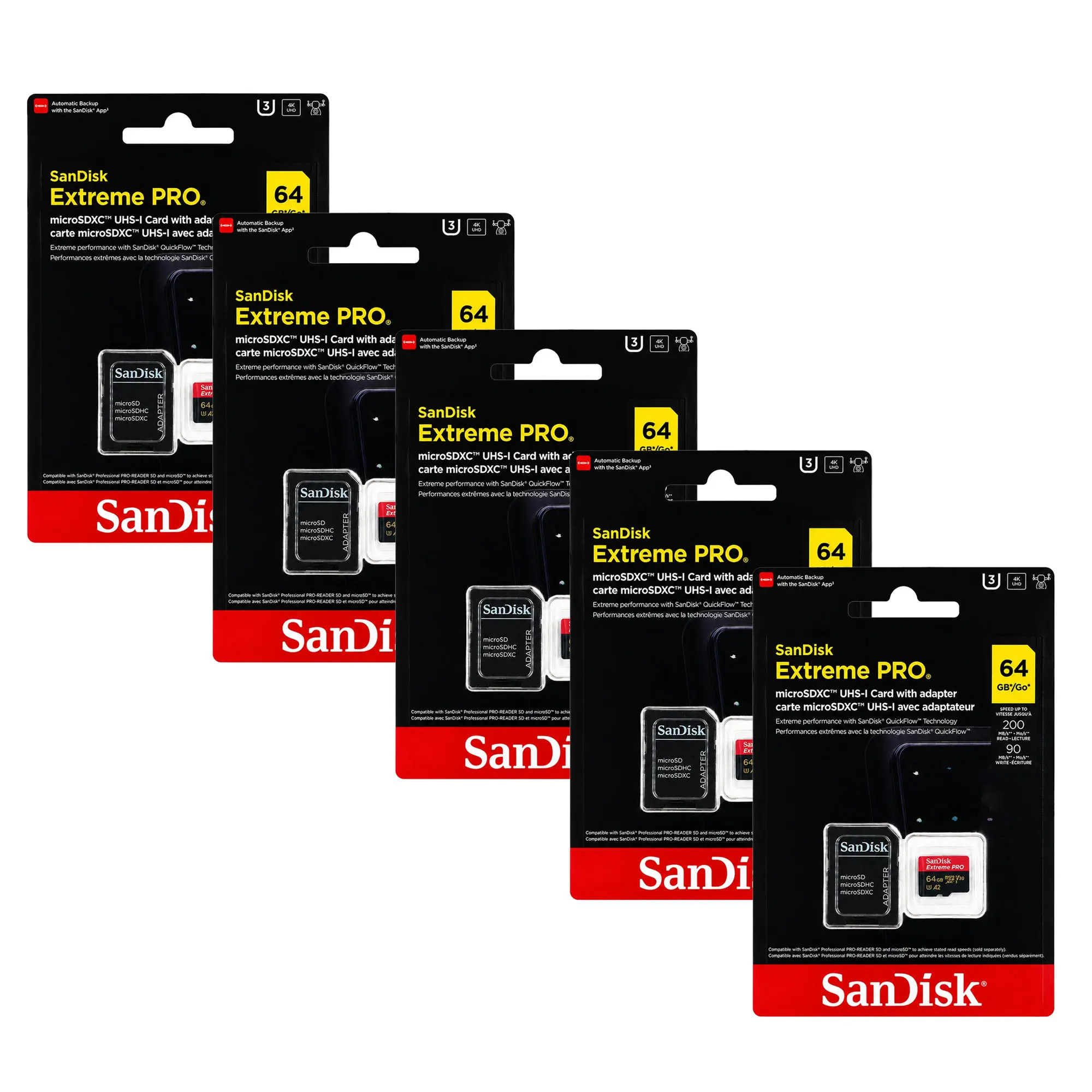 SanDisk Extreme Pro 64GB microSDXC Card with SD Adapter 5-Pack