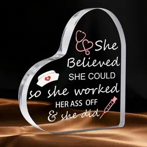 Nurse Gifts for Women – Heart-Shaped Acrylic Paperweight Desk Decor, RN Graduation, Nurses Week, Birthday & Nurse’s Day