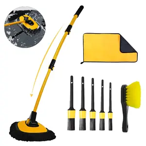 15° Curved Car Cleaning Brush 43" Extendable Handle, Soft Chenille Scratch-Free Wash Mop for RV Truck SUV Boat