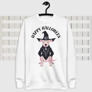 PITBULL HALLOWEEN SWEATSHIRT WITCH OCTOBER PIBBLE PITTIE DOG COSTUME HOODIE PINK SOFT COMFORT WARM SWEATSHIRT