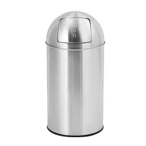 GARVEE Cylindrical Commercial Trash Can in 18 Gallon/70 L and 13 Gallon/50 L Sizes with Fingerprint-Proof Stainless Steel, Push Lid, Heavy-Duty Tall Design, and Removable Inner Bucket for Outdoor and Commercial Use