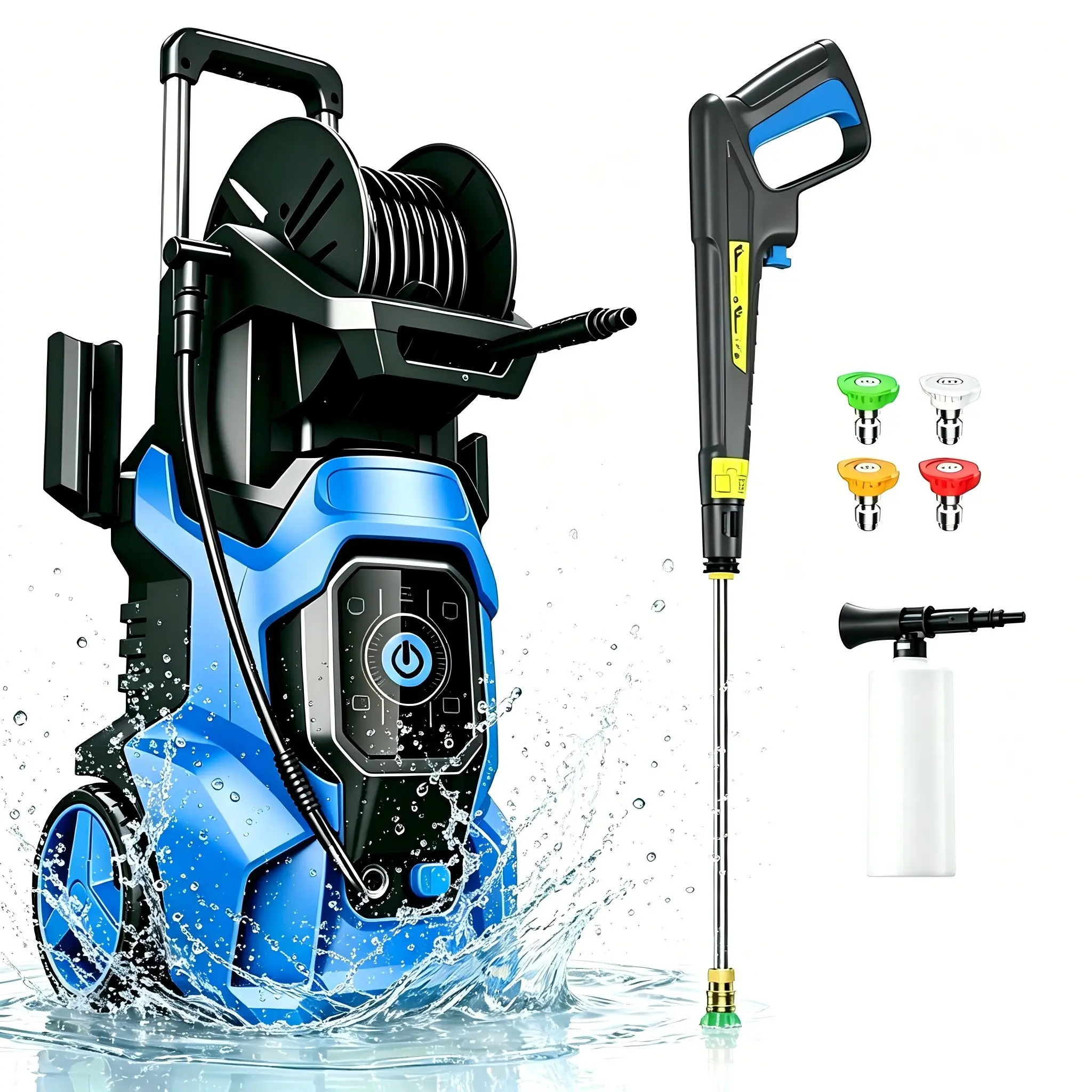 4500PSI 3.0GPM Electric Pressure Washer, 15 Level Adjustable Touch Screen, Focused Dirt and Grime Cleaning, Flexible Car and Outdoor Cleaning, with 4 Spray Nozzle, 500ML Soap Tank, Stainless Steel Lance and Total Stop System for Car, Home Cleaning