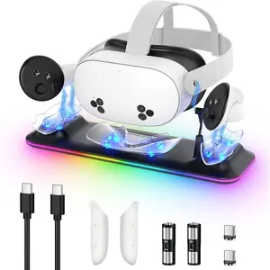 Dock for  Quest 3S/3,    Station for Oculus Quest 3S/3 Accessories with RGB Light,  Stand for VR Headset & Controller with 2 Rechargeable  (Black)