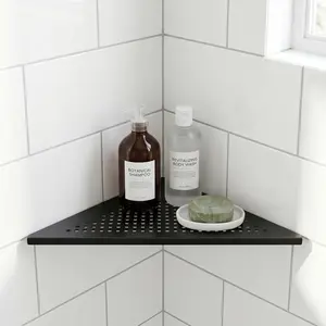 Summervibes 304 Stainless Steel Grout-in Corner Shower Shelf, Recessed Tile Wall Mounted Rack with Fast Draining, No Drilling Heavy Duty Design for Bathroom Cleaning Caddy, 15 lbs Capacity