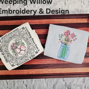 Waffle Hand Towel - Embroidered Quilt Block with Bible Verse, Featuring Floral Design & "Guard Your Heart" Message