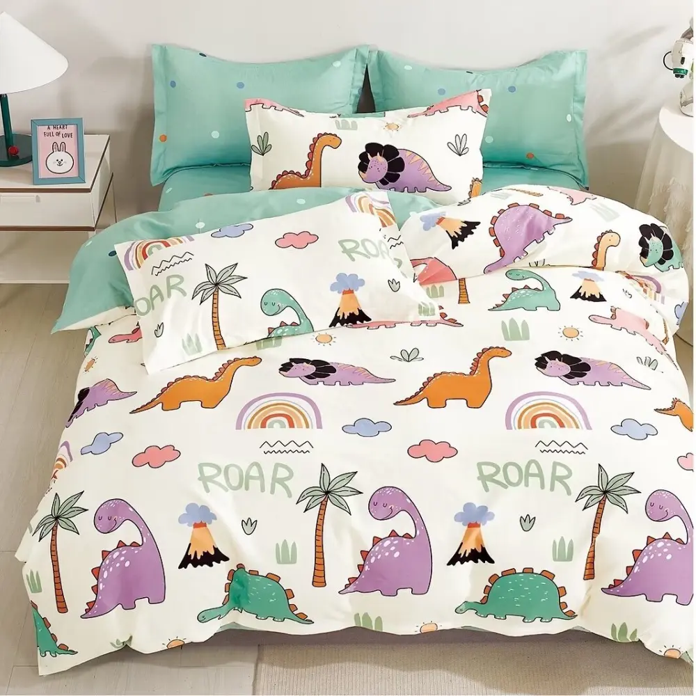 Twin Fitted Sheet Set 3pcs 100% cotton: 1 fitted sheet 1 Flat Sheet 1 Pillowcase Bedding set Kids Dinosaur