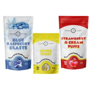 Raven Candy Freeze Dried  Bestseller Bundle - Lemon Frost, Blue Raspberry Blasts, Strawberry & Cream Puffs Sweet Candies Snack Flavor