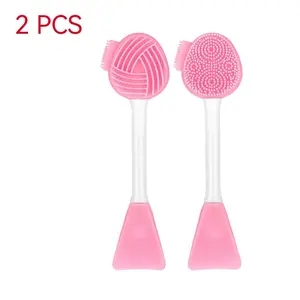 2 Piece Multi-Purpose Brush & Mask Applicator, 4-In-1 Silicone Jelly Brush for Deep Pore Cleansing, Facial Massage, Skincare Tool