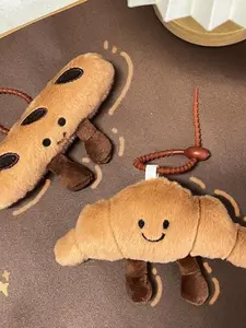 Cute Happy Smiling Bread Croissant Baguette Keychain, Lucky Good Luck Positive Energy Key Chain Ring, Bag Pendant Accessory, Soft Keychain