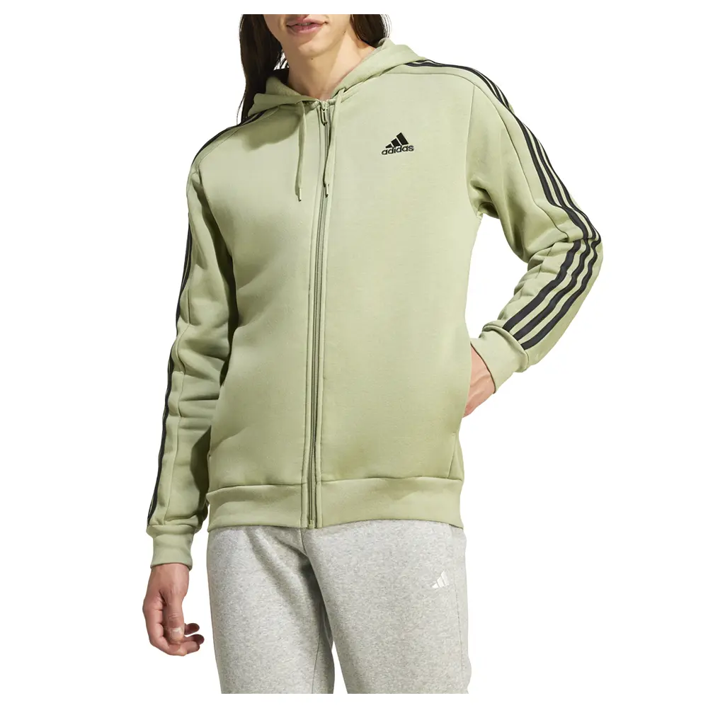 adidas Mens Essentials Fleece 3-Stripes Full-Zip Hoodie Casual Outerwear Casual - Green