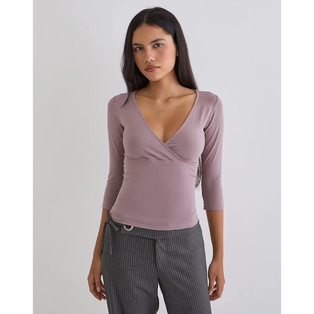 MOTEL Trudis Wrap Top in Jersey Dusty Mauve