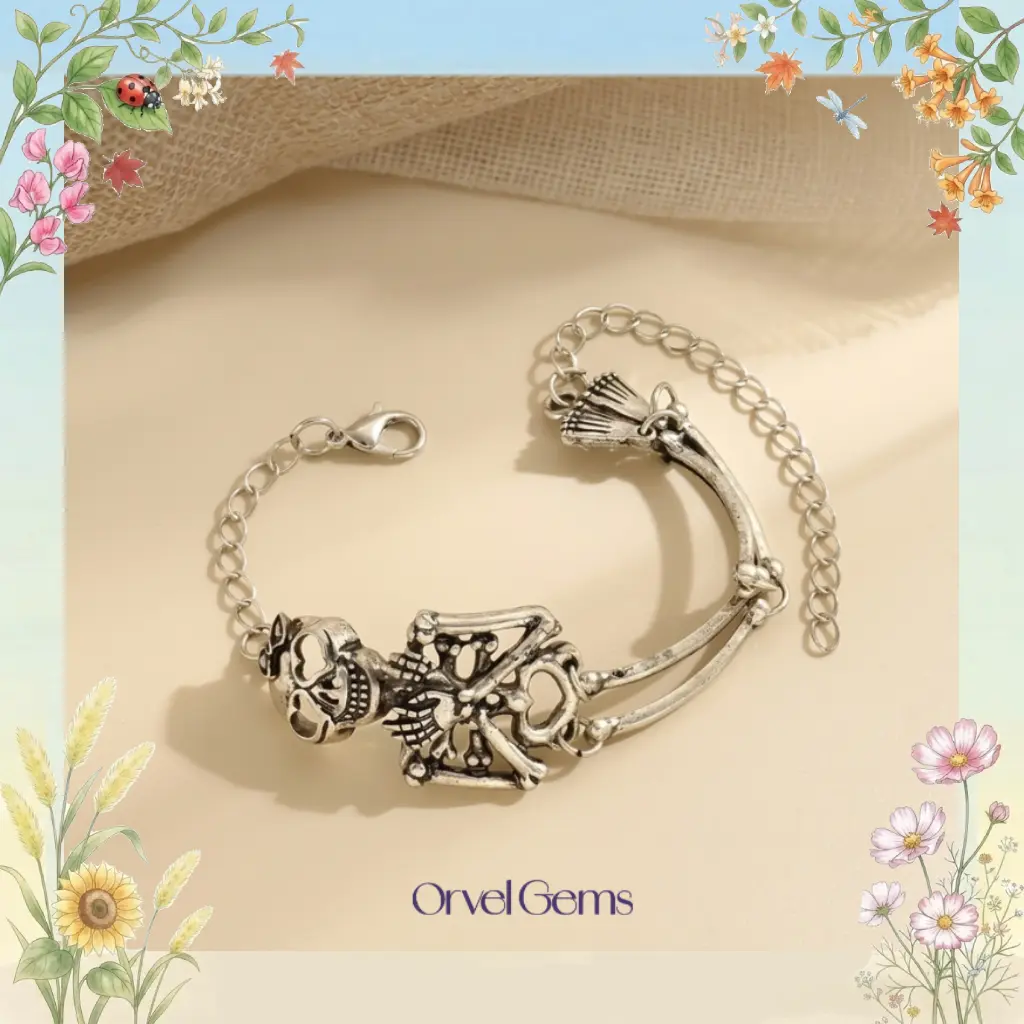 Halloween Gothic Skull Bracelet – Punk Skeleton Cuff Bangle, Biker Gothic Jewelry, Gift for Her, Halloween Parties Cosplay Fashionable Stainless Steel Wrist Trendy Jewellery Accessories