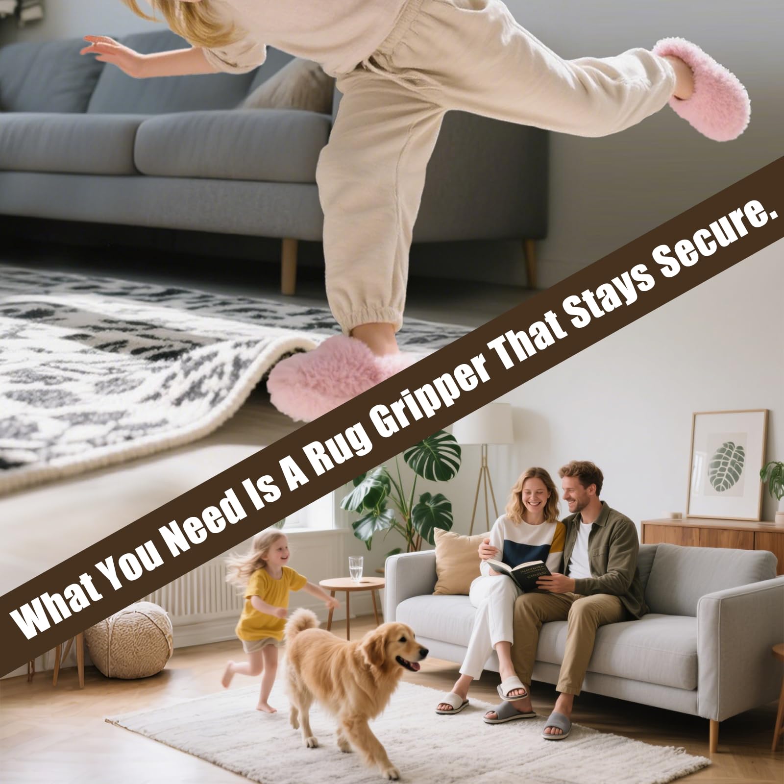 12PCS Square Premium Rug Grippers & Carpet Tape – Anti-Slip Pads for Area Rugs, 3.9 Inch, Prevent Curling & Sliding, Ideal for Hardwood, Tile, Marble, Laminate Floors