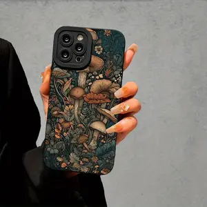 A Mushroom Plant Pattern Black Anti-drop Matte Phone Case, Suitable for iPhone 17 Air/16 Plus/15 Pro Max/14 Pro/13/12/11/XS Max/X Phone Case, Ideal Gift for Family, Friends, Lovers, Boyfriend, Girlfriend, Best Choice for Holiday Gifts MS281
