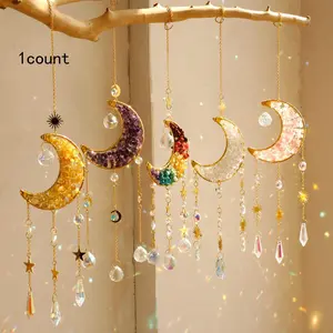 Sun Catcher, 1 Count Colorful Crystal Moon Shaped Sun Catcher, Hanging Decor for Home Garden Party Wedding, Home Decor, Room Decor, Ornaments