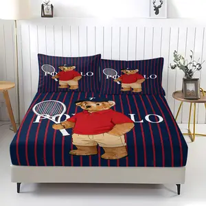 Teddy Bear Pattern Bed Sheet, Comfortable Printed Pattern, Includes 1 Bed Sheet and 2 Pillowcases, Comfortable Bedding, Non slip Dust Cover Suitable for Bedroom and Guest Room, Suitable as a Gift for Children or Adults