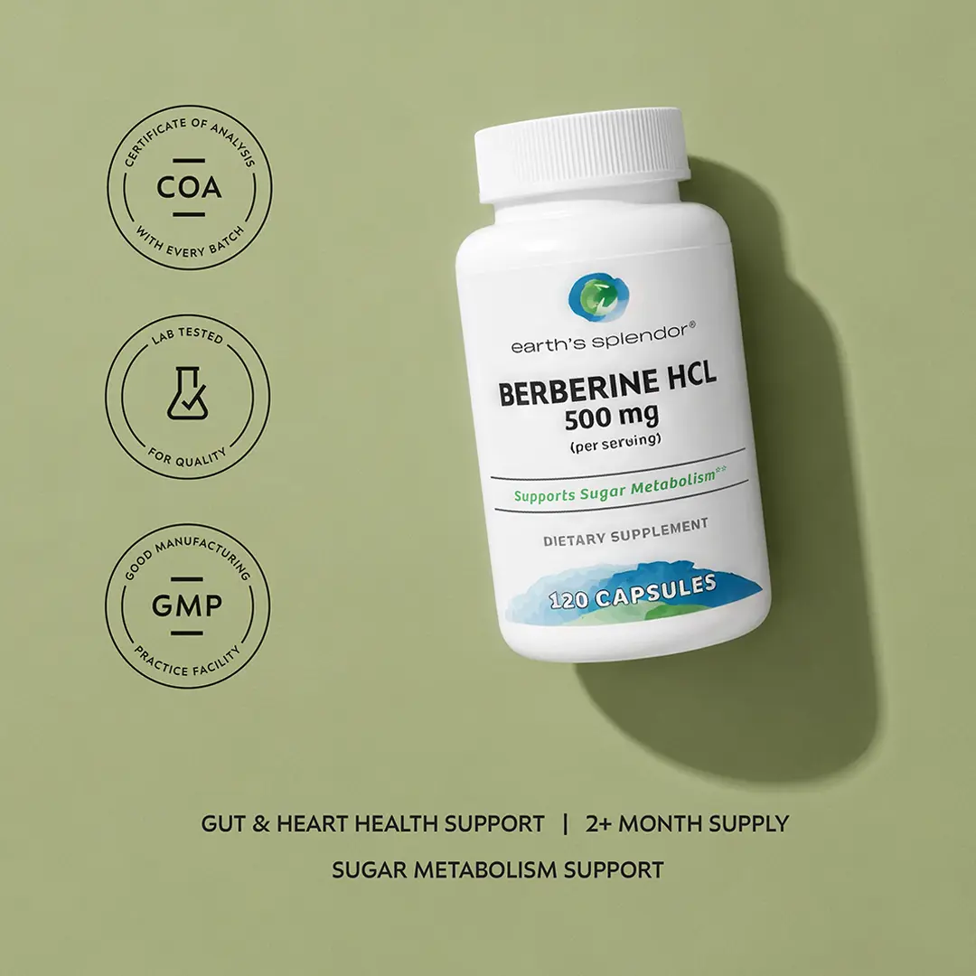 Tapestry Brands Non-GMO Berberine HCL 500mg Edible Capsules - 1 Bottle (120 Count), Adult Dietary Supp. for Sugar Balance, Gut Health Support (12-Month Supply)