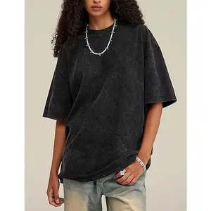 Holafish Women's Oversized T-Shirt Acid Washed Half Short Sleeves Casual Loose Fit, Cotton Tee with Crew Neck, Machine Washable, Streetwear Basic Tops