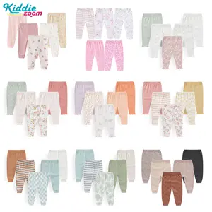Kiddiezoom Unisex 5-Pack 100% Cotton Newborn Baby Pants Set, Cute All-Season Casual Cozy Cartoon Soft Bottoms
