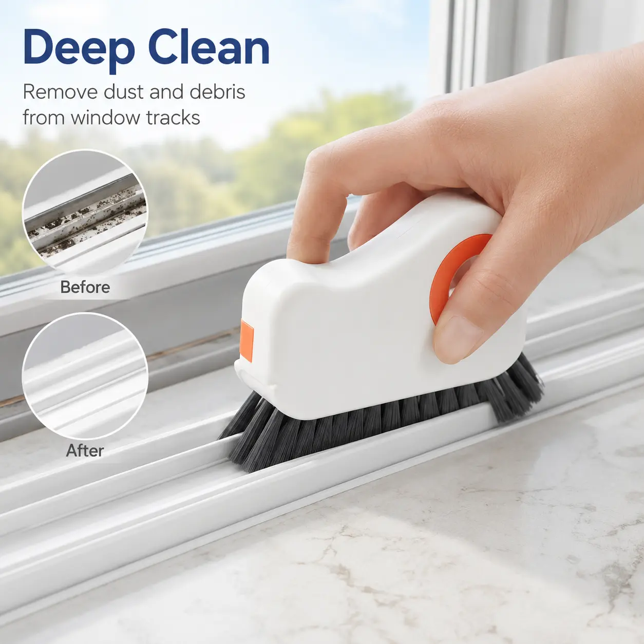 1 Count, 2 in 1 Window Slot Cleaning Brush with Built-in Scraper, Washable Bristles for Home Window Track Narrow Gap Cleaning