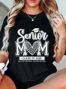 100% Cotton Senior Mom Class Of 2026 Senior Mama 2026 Graduation Leopard T-Shirt