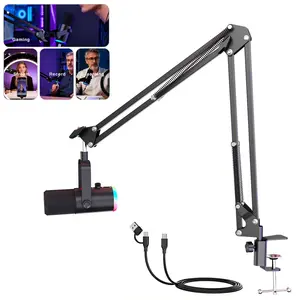 USB Condenser Microphone with RGB Indicator, Quick Mute, Shock Mount, Volume Control, Compatible with Ps4, Ps5, PC, and