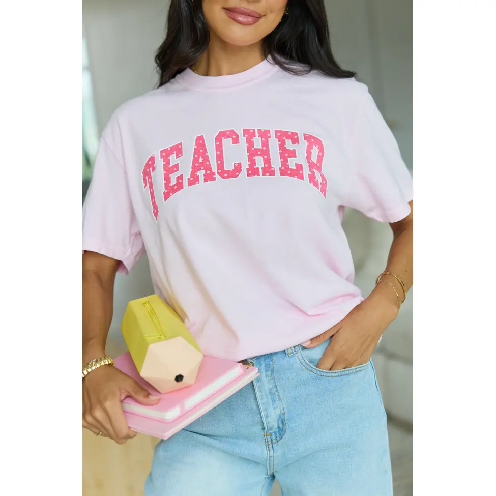 Teacher Polka Dot Light Pink Graphic Tee