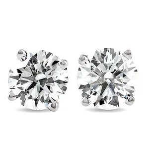 3 CT Round Lab Grown Diamond Screw Back Studs 14K White Gold