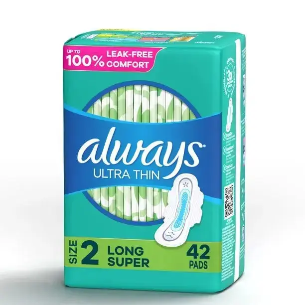 Always Ultra Thin Pads with Wings, Long, Super Absorbency, Size 2, #80353154