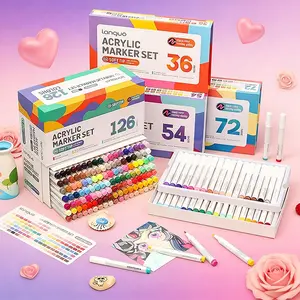 Valentine's Day Multicolor Soft Brush Acrylic Marker Pen Set, Waterproof Pens with Flexible Tips, Draw Christmas Decorations on Glass Stone Metal, Waterproof Acrylic Markers