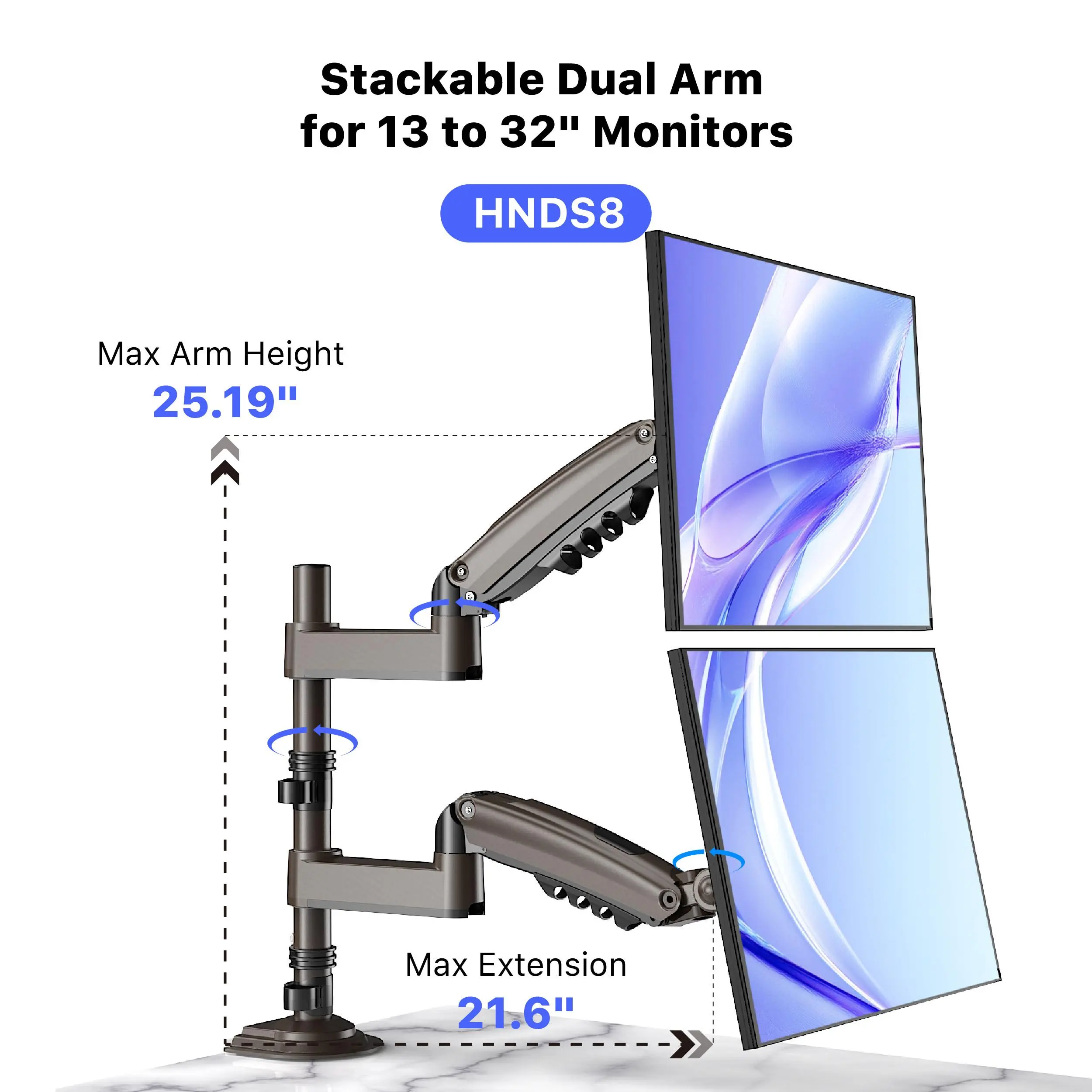 Stackable Dual Monitor Arm