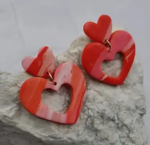 Double Heart Clay Studs Earrings
