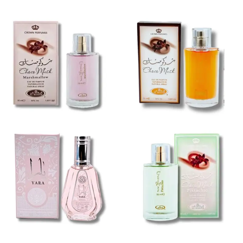 Al Rehab Pistachio Choco Musk EDP 1.65FL.OZ, Choco Musk EDP 1.65FL.OZ, Marshmallow Choco Musk 1.65FL.OZ & Ard Al Zaafaran Yara EDP 1.7FL.OZ Long Lasting Scents Floral Eau Perfume Liquid Fragrance
