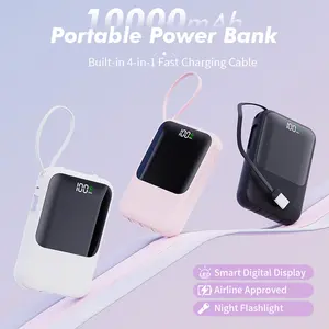 2026 New Flagship Upgrade power bank, 10000mAh Ultra-High Capacity power bank charger with 3 Built-in Cables, Fast Charging portable charger power bank, 3 Colors (Pink/White/Black) battery power bank